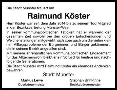 Traueranzeigen Von Raimund K Ster Trauer Ms