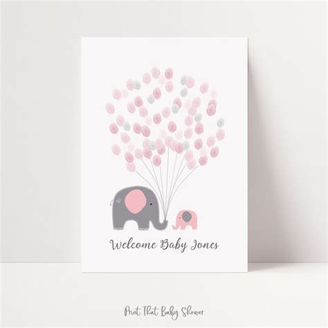 Baby Shower Fingerprint Guest Book Elephant Baby Shower Personalized