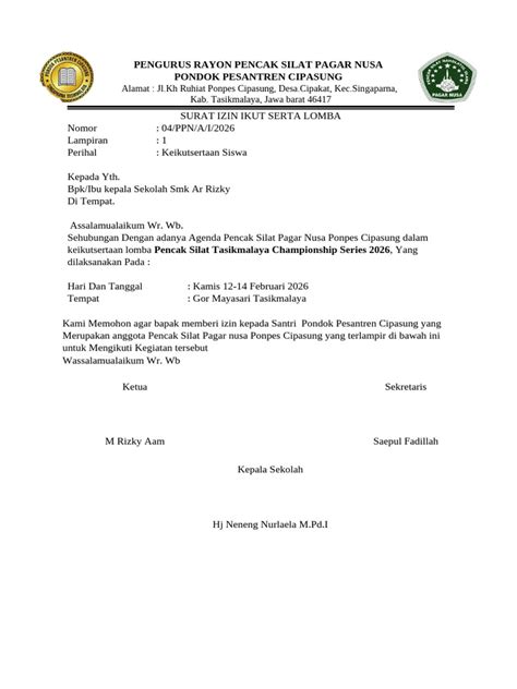 surat izin lomba al huda