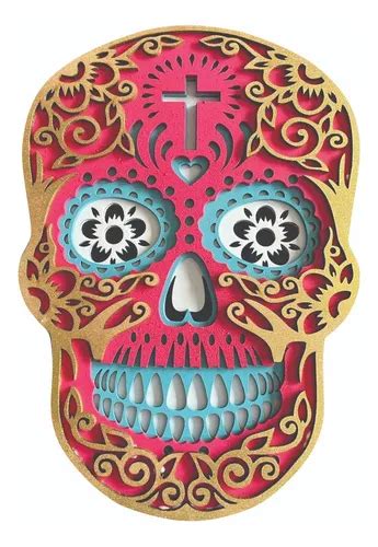 Juego 2 Calaveras Multicapa Dia De Muertos Mdf Corte Láser Meses sin