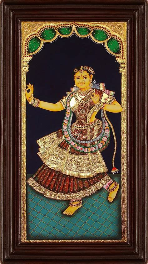 Myangadi Traditional Dancing Lady Tanjore Painting 22 Carat Gold Foil