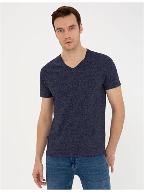 Pierre Cardin Lacivert Slim Fit V Yaka Basic T Shirt Fiyat