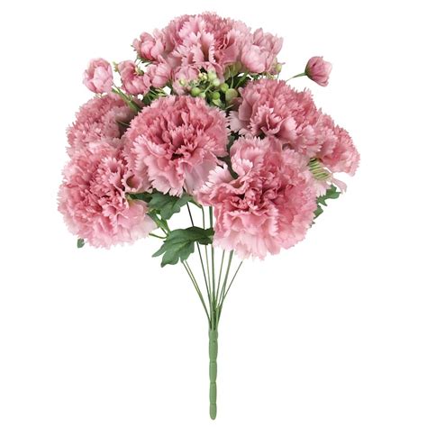 Set Of 2 Mauve Artificial Carnation Flower Stem Bush Bouquet 18in 18