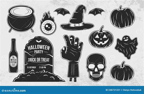 Halloween Vintage Objects and Symbols Collection. Stock Vector ...