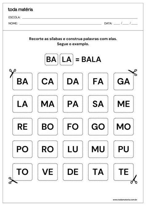 Separação De Silabas 1 Ano Ensino Fundamental - Atividades de separação de sílabas (1º ano do Ensino Fundamental ...