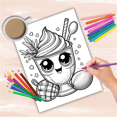 Kawaii Summer Sundaes Coloring Book Ice Cream Dessert Coloring Pages