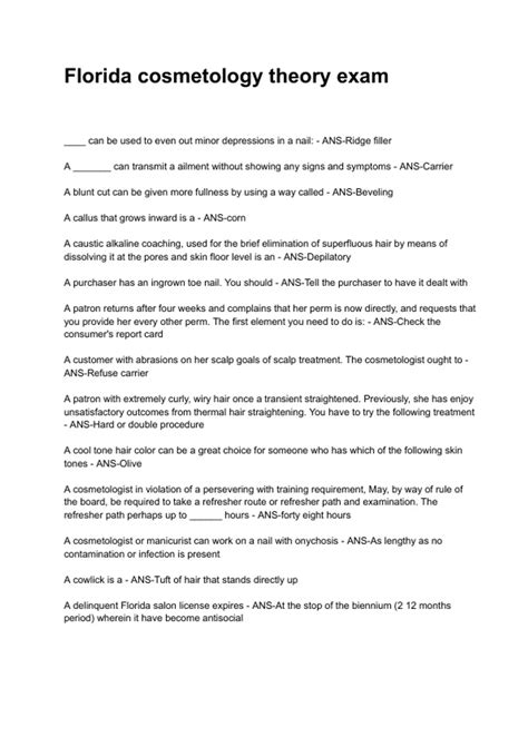 Florida cosmetology theory exam NEWEST 2025/2026 ACTUAL COMPLETE