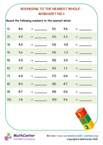 Rounding To The Nearest Whole Worksheet No1 Worksheets Math Center