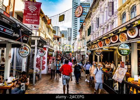 chinatown street market   popular spots  visit  singapore stock
