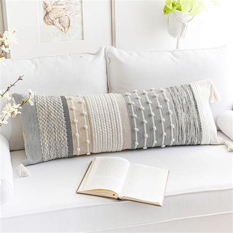 Amazon BlissBlush Gray Boho Lumbar Throw Pillow Cover 14x36 Grey