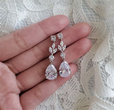 Bridal Drop Earrings Crystal Pear Teardrop Dangle Earrings Wedding Jewelry Set Cz Earrings