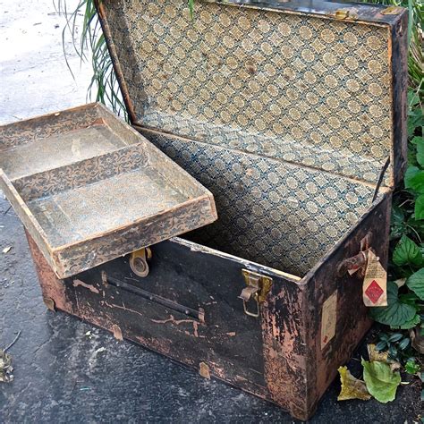 Antique Train Trunk Antique Trunk Vintage Storage Trunk Metal