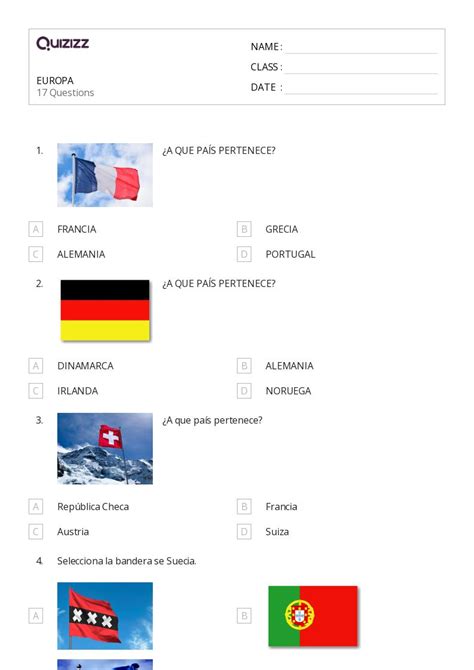 50 Países de Europa hojas de trabajo para Grado 3 en Quizizz Gratis