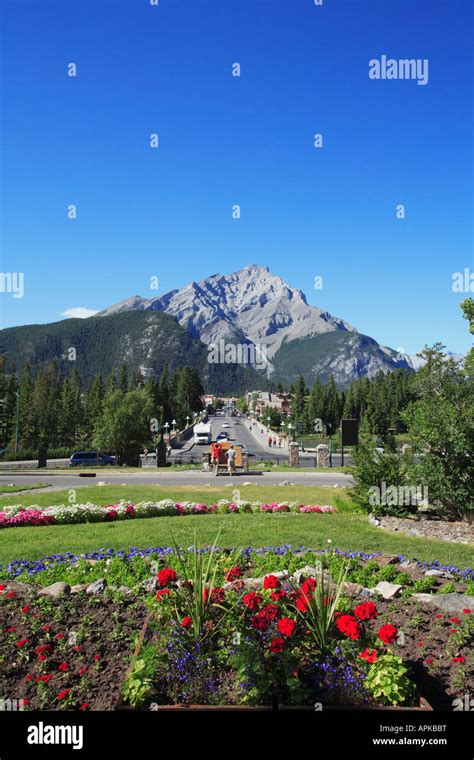 Banff Avenue And Cascade Mountain In Banff In The Canadian Rocky