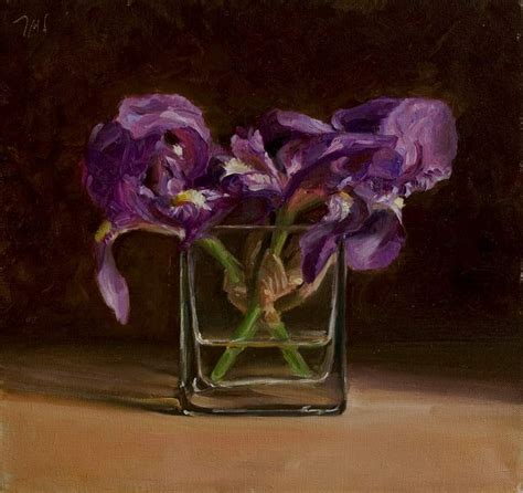 Wild Irises In A Glass Vase A Still Life Painting By British Artist