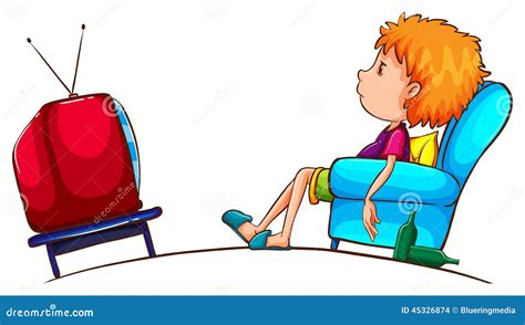 A Sketch Of A Lazy Boy Watching TV Stock Vector - Image: 45326874