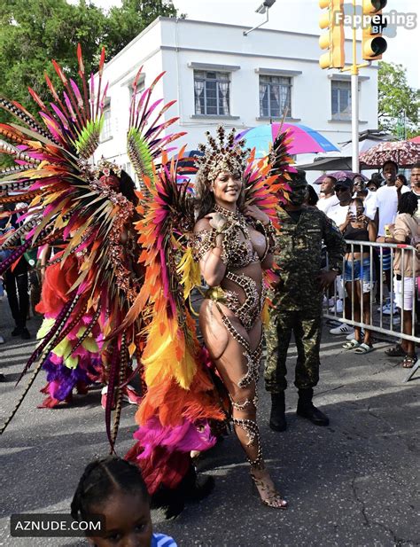 Rihanna Sexy Stuns In A Dazzling Bejeweled Bikini At Carnival Festival In Barbados AZNude