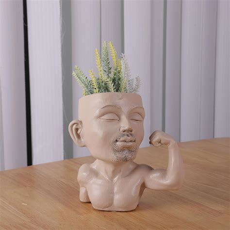 Planter Pot Head Planter Beefcake Guy Model Face Flower Pot For Indoor