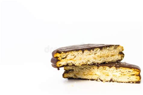 Chocolate Biscuits Isolated on White. Left Copy Space Stock Photo ...