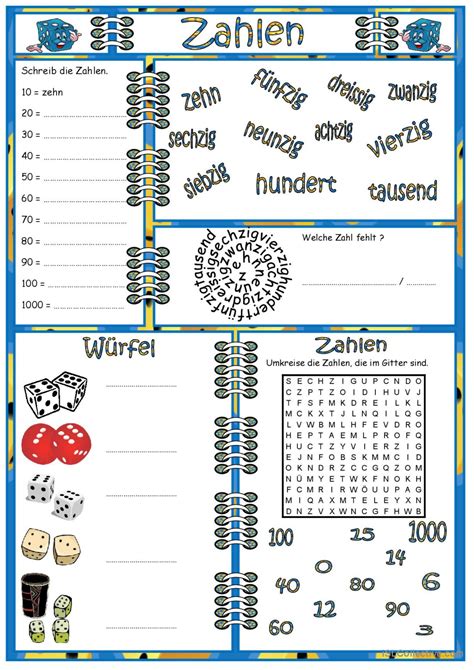 Zahlen Deutsch DAF Arbeitsblätter pdf doc