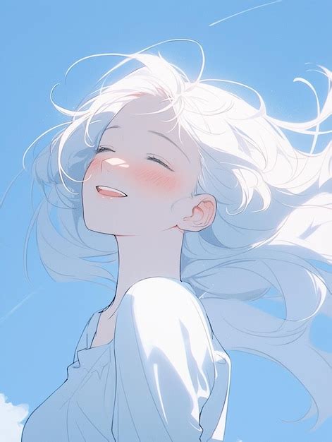 Premium Ai Image Anime Style Image Of A Woman With White Hair Blowing In The Wind Generative Ai