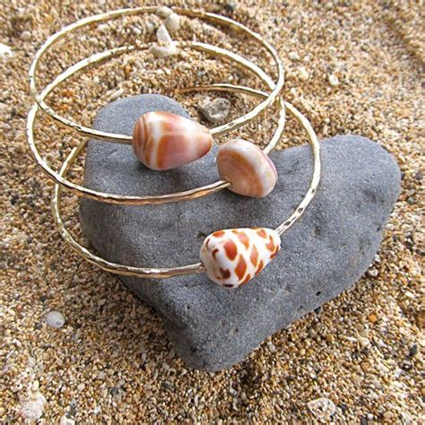 Hawaiian Shell Bangles Gold Hammered Bracelets Maui Hawaii Silver