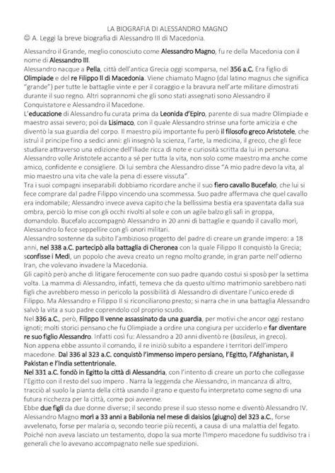 PDF LA BIOGRAFIA DI ALESSANDRO MAGNO A Leggi La Breve Biografia Di