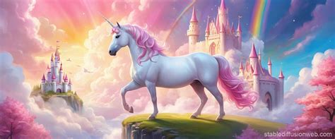 magical unicorn scene  floating castle stable diffusion