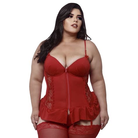 Espartilho Plus Size Microfibra E Renda Macler Gall