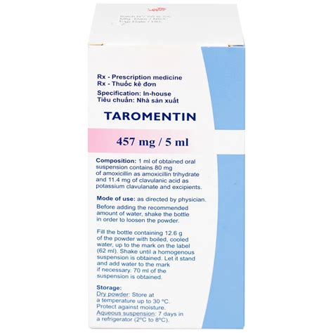 Bột Taromentin 457mg 5ml trị nhiễm trùng viêm xoang tai giữa