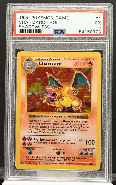 54158973 Charizard Holo 1999 Pokemon Game Shadowless Base Set 4 Psa 5