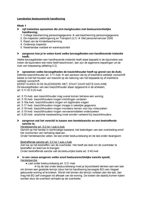 Leerdoelen Bestuursrecht Handhaving Samenvatting College 1 7