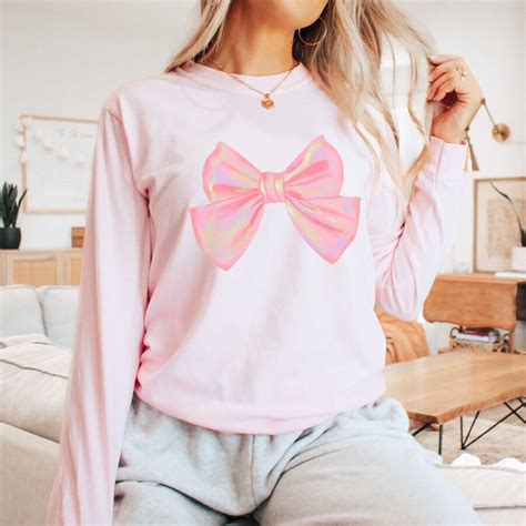 Pink Bow Crewneck Sweatshirt Pink Ribbon Pullover Sweatshirt Pink Bow Shirt Cozy Pink Bow