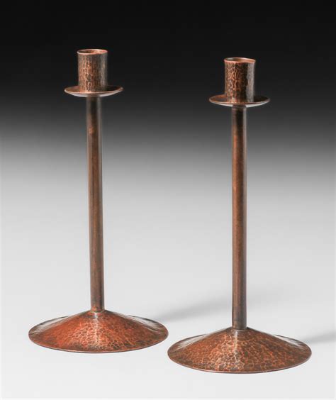 Arts Crafts Hammered Copper Candlesticks C S California