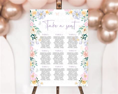 Secret Garden Seating Chart Wildflower Seating Chart Pastel Flowers