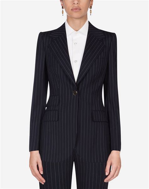 Womens Blazers In Black Pin Stripe Wool Blazer Dolceandgabbana