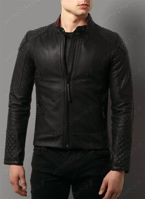 New Men S Leather Jacket Black Slim Fit Motorcycle Real Lambskin Jacket