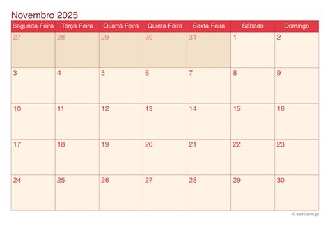 Calendário De Mês De Novembro - Calendário do Mês de Novembro de 2025 | Calendário 2025