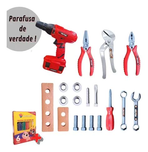 Kit Ferramentas Infantil Parafusadeira E Furadeira Brinquedo