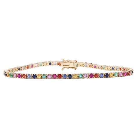 Natural Sapphire Rainbow Tennis Bracelet 14k Yellow Gold 4 41cttw At