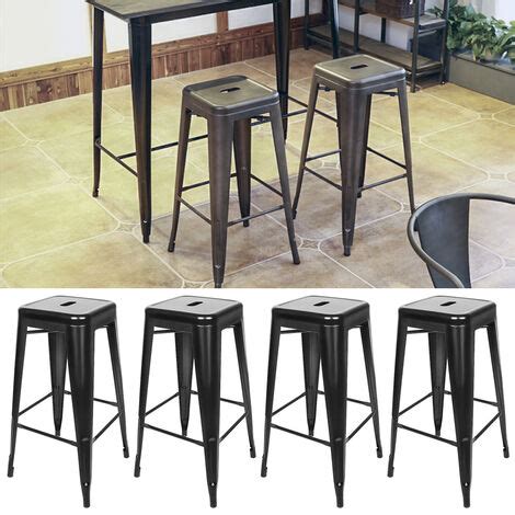 Hofuton Tabouret De Bar M Tal Noir Tabouret Industriel Haut Empilable