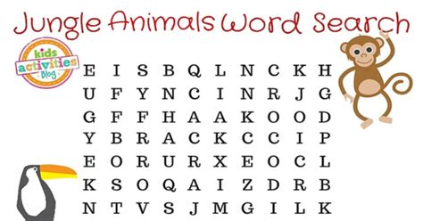 Free Printable Jungle Animal Word Search Puzzle Kids Activities Blog