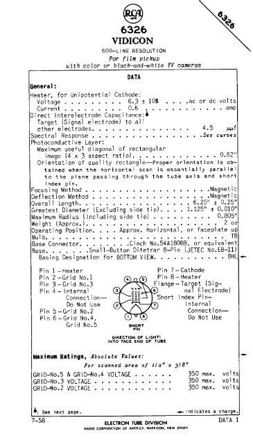 6326 VIDICON Frank S Electron Tube Data Sheets