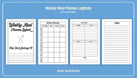 Premium Vector Weekly Meal Planner Logbook Kdp Interior