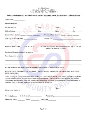 Fillable Online Application For Special Use Permit For Alcoholic Liquor