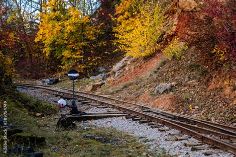 Old Narrow Gauge Railway In Autumn Forest Rails And Sleepers