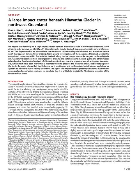 Pdf A Large Impact Crater Beneath Hiawatha Glacier In Northwest Greenland