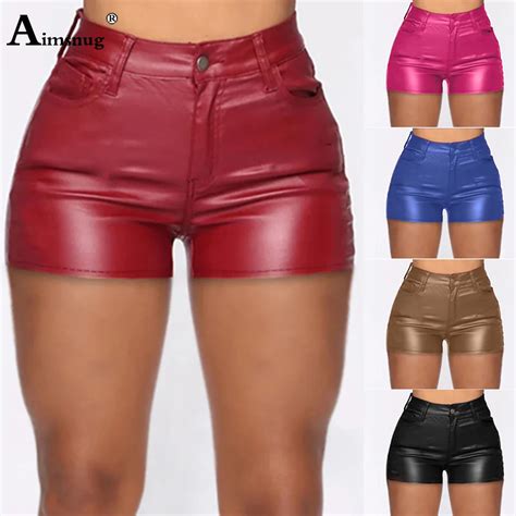 Aimsnug Sexy Shorts De Couro Pu Para Mulheres Shorts De Corte Alto