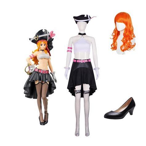 Anime One Piece Film Red Nami Cosplay Costume With Hairs Shoes Full Set