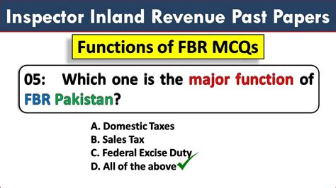 Inspector Inland Revenue Past Papers Functions Of Fbr Mcqs Fpsc